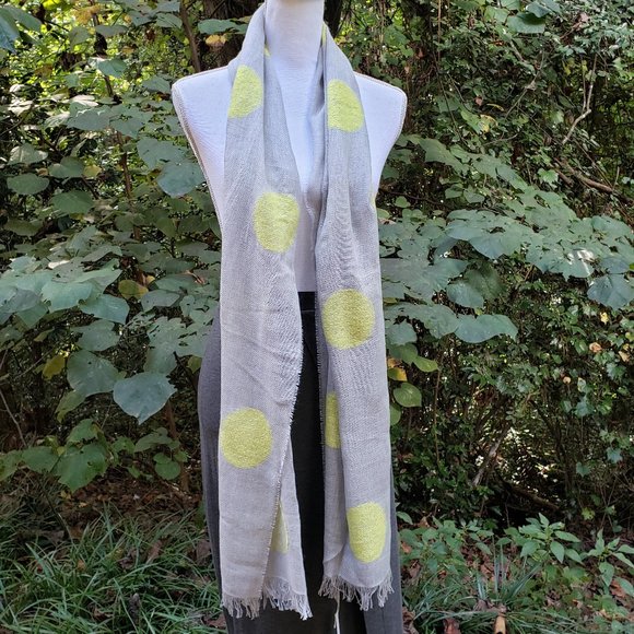 TALBOTS Wool Blend Fringed Scarf Oblong Grey Chartreuse New - Picture 2 of 11